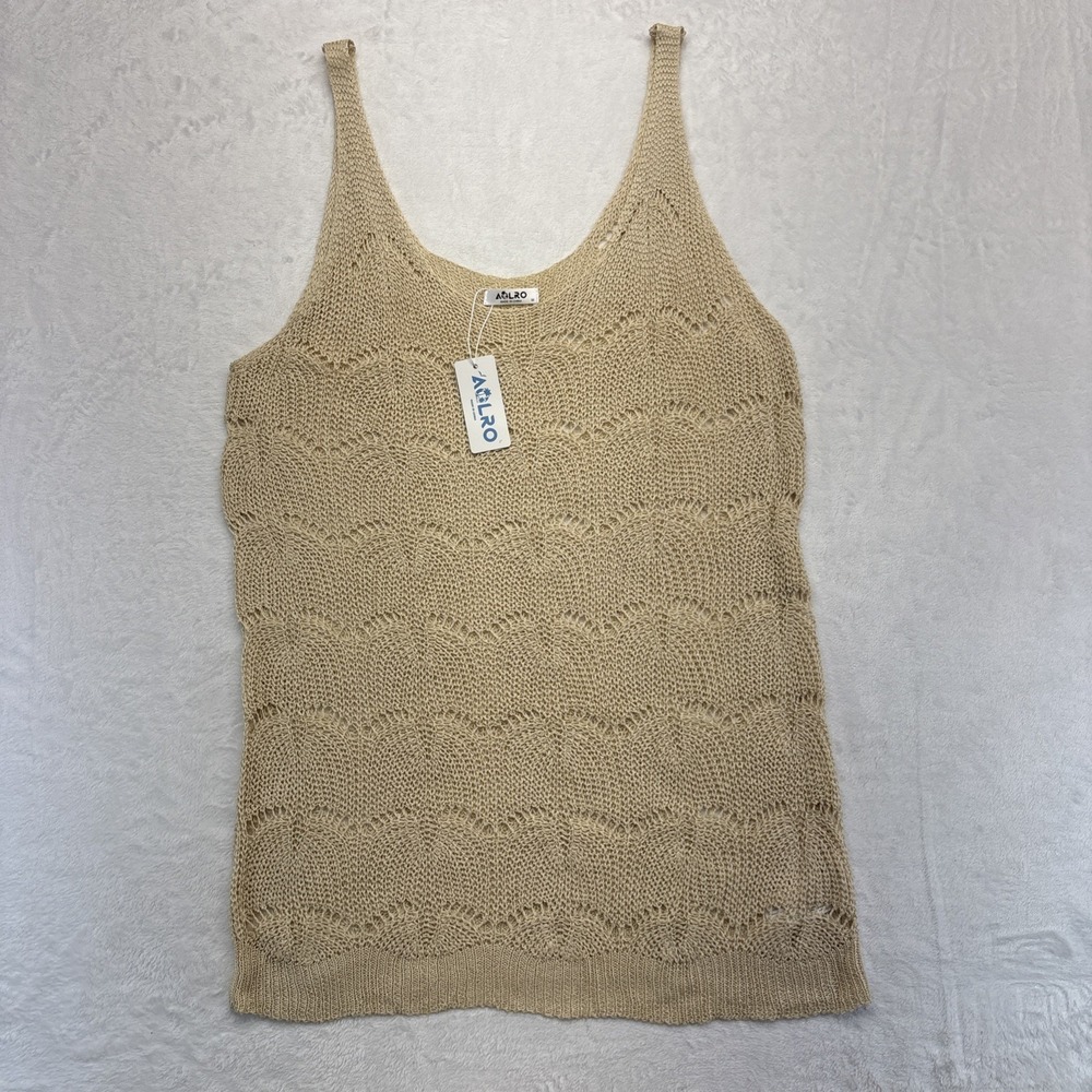 Aolro Cover Up Dress Women's Medium Beige Crochet V-Neck Sleeveless Beach NWT